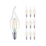 Lot 10x Philips Corepro LED Bougie E14 Bent-tip Filament Claire 2W 250lm - 827 Blanc Très Chaud | Équivalent 25W