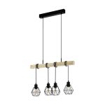 Eglo Suspension Luminaire Townshend 5 Acier Bois Noir | IP20 - Convient pour 4x E27 