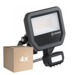 Voordeelpak 4x Ledvance LED Breedstraler Aluminium Zwart 17W 2200lm 100D - 830 Warm Wit | IP65 - Bewegings- en Lichtsensor - Symmetrisch